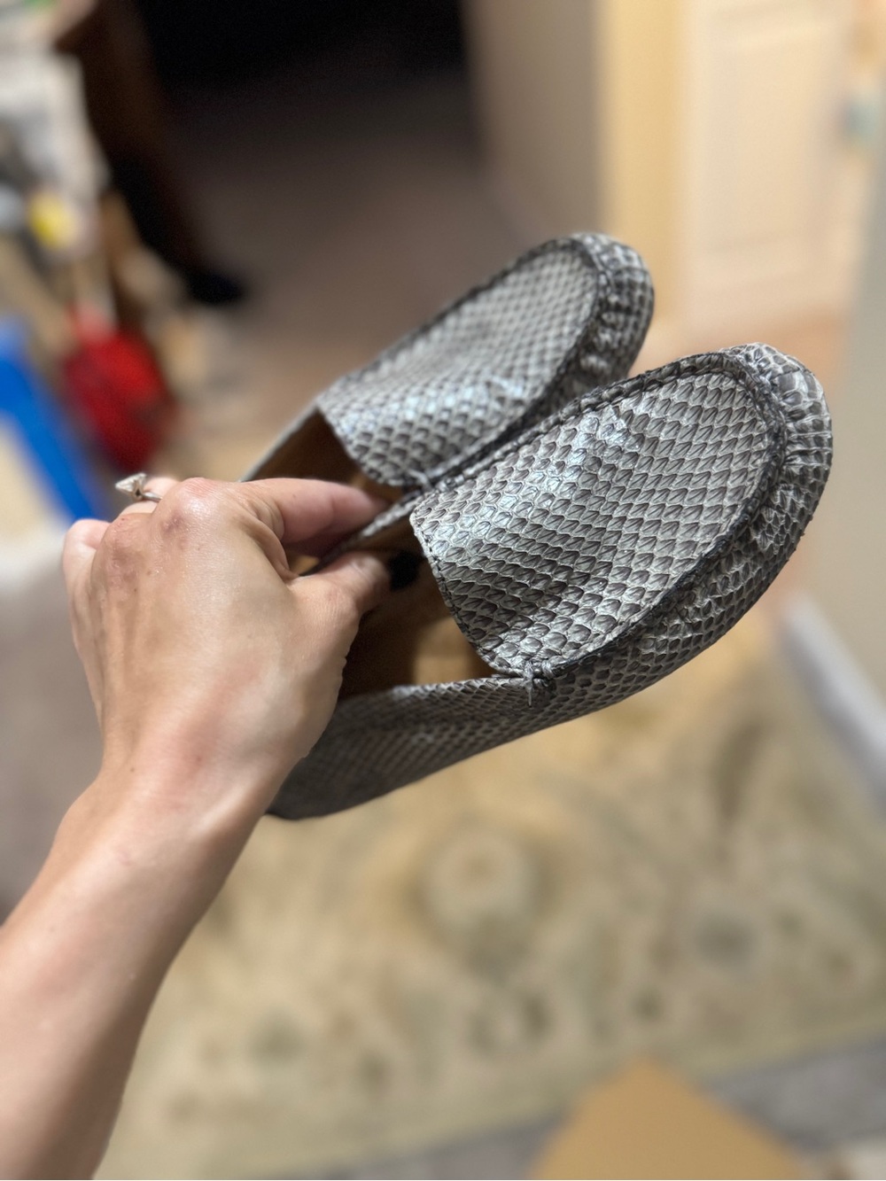 Ralph Lauren Snake-Embossed Gray Slip-On Loafers